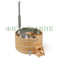 фурако круглая «premium» из лиственницы с вставкой из нержавеющей стали с интегрированной печью 2000 мм