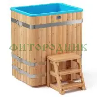 прямоугольная купель «comfort» из лиственницы с пластиковой вставкой длина 1000 мм ширина 780 мм высота 1150 мм