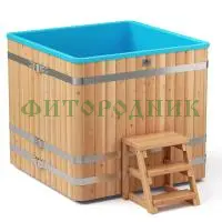 квадратная купель «comfort» из лиственницы с пластиковой вставкой длина 1300 мм ширина 1300 мм высота 1150 мм