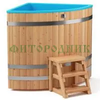 угловая купель «comfort» из лиственницы с пластиковой вставкой длина 1100 мм ширина 1100 мм высота 1150 мм