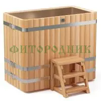 прямоугольная купель «premium» из лиственницы с вставкой из нержавеющей стали длина 1400 мм ширина 780 мм высота 1150 мм