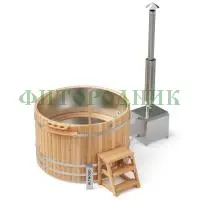 фурако круглая «premium» из лиственницы с вставкой из нержавеющей стали с внешней печью 1700 мм