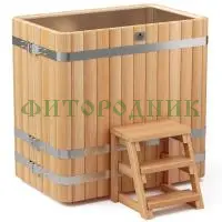 прямоугольная купель «premium» из лиственницы с вставкой из нержавеющей стали длина 1200 мм ширина 780 мм высота 1150 мм