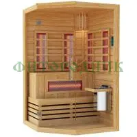 комбинированная сауна двухместная угловая «premium» с электрической печью harvia