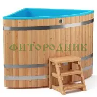 угловая купель «comfort» из лиственницы с пластиковой вставкой длина 1300 мм ширина 1300 мм высота 1150 мм