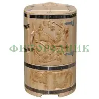 кедровая бочка овальная «профессиональная» со скосом с художественным оформлением «медведь и белка»