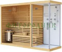 трехместная финская сауна «premium» с душевой кабиной с электрической печью harvia