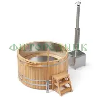фурако круглая «premium» из лиственницы с вставкой из нержавеющей стали с внешней печью с газовой горелкой 2000 мм