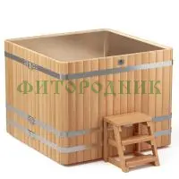 квадратная купель «premium» из лиственницы с вставкой из нержавеющей стали длина 1500 мм ширина 1500 мм высота 1150 мм