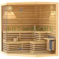 финская сауна четырехместная угловая «premium» с электрической печью harvia