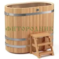 овальная купель «premium» из лиственницы с вставкой из нержавеющей стали длина 1400 мм