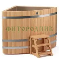 угловая купель «premium» из лиственницы с вставкой из нержавеющей стали длина 1300 мм ширина 1300 мм высота 1150 мм