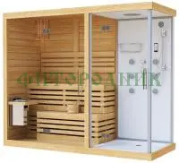 двухместная финская сауна «premium» с душевой кабиной с электрической печью harvia