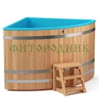 угловая купель «comfort» из лиственницы с пластиковой вставкой длина 1500 мм ширина 1500 мм высота 1150 мм