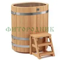 овальная купель «premium» из лиственницы с вставкой из нержавеющей стали длина 1000 мм