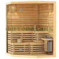 финская сауна трехместная угловая «premium» с электрической печью harvia