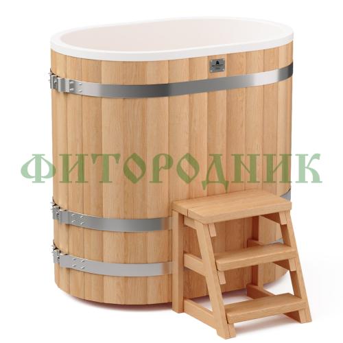овальная купель «premium» из лиственницы с вставкой из нержавеющей стали длина 1200 мм