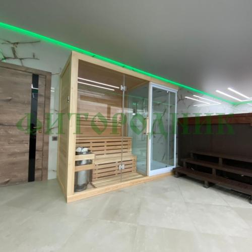 трехместная финская сауна «premium» с душевой кабиной с электрической печью harvia