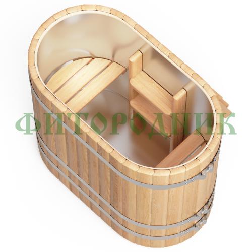 овальная купель «premium» из лиственницы с вставкой из нержавеющей стали длина 1400 мм