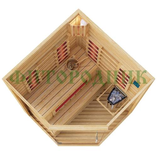 комбинированная сауна двухместная угловая «premium» с электрической печью harvia