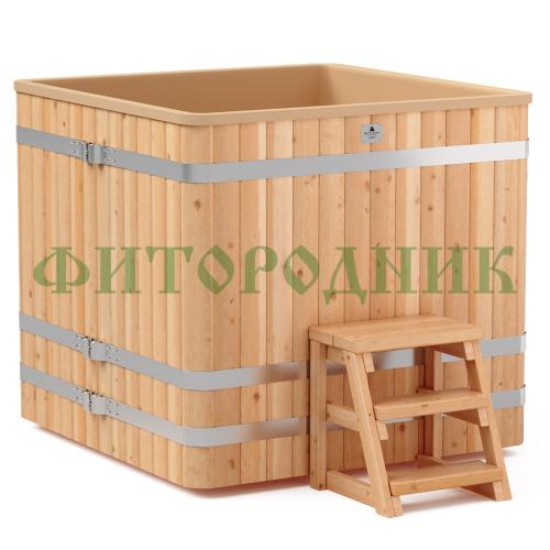 квадратная купель «comfort» из лиственницы с пластиковой вставкой длина 1300 мм ширина 1300 мм высота 1150 мм