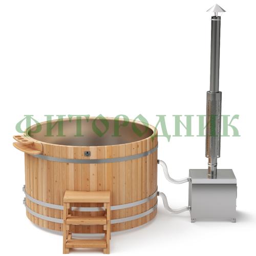 фурако круглая «premium» из лиственницы с вставкой из нержавеющей стали с внешней печью 1700 мм