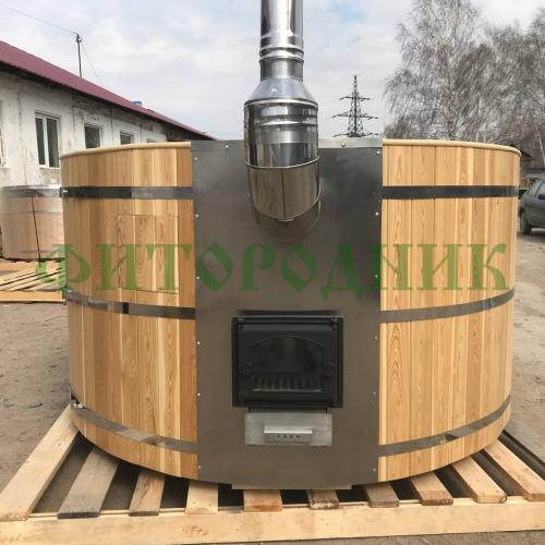 фурако круглая «premium» из лиственницы с вставкой из нержавеющей стали с интегрированной печью 1700 мм