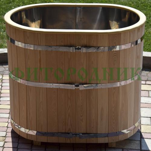 овальная купель «premium» из лиственницы с вставкой из нержавеющей стали длина 1400 мм
