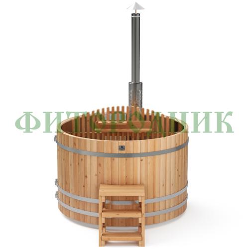 фурако круглая «premium» из лиственницы с вставкой из нержавеющей стали со встроенной печью 1500 мм