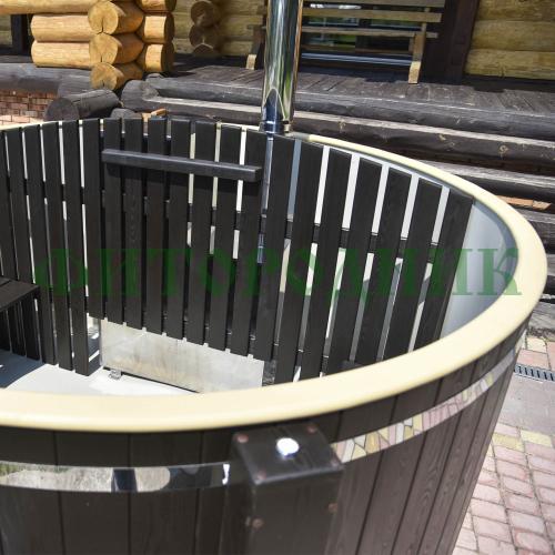 фурако круглая «comfort» из лиственницы с пластиковой вставкой со встроенной печью 2000 мм