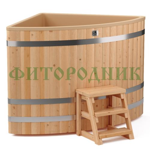 угловая купель «comfort» из лиственницы с пластиковой вставкой длина 1300 мм ширина 1300 мм высота 1150 мм