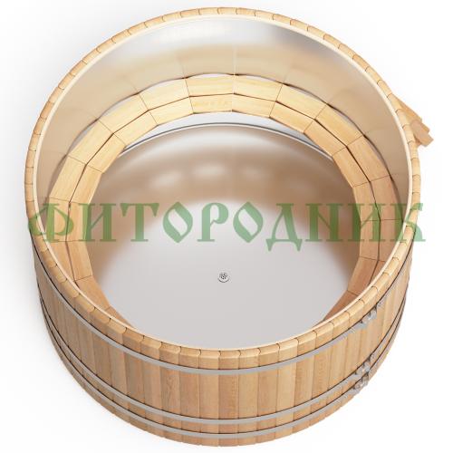 круглая купель «premium» из лиственницы с вставкой из нержавеющей стали диаметр 2000 мм высота 1150 мм