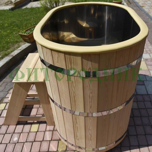 овальная купель «premium» из лиственницы с вставкой из нержавеющей стали длина 1200 мм