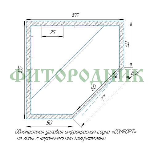 одноместная угловая инфракрасная сауна «comfort» с керамическими излучателями
