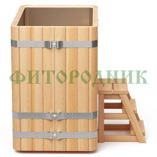 прямоугольная купель «premium» из лиственницы с вставкой из нержавеющей стали длина 1200 мм ширина 780 мм высота 1150 мм