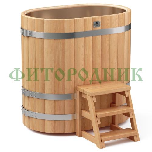 овальная купель «premium» из лиственницы с вставкой из нержавеющей стали длина 1200 мм