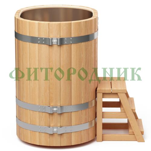 овальная купель «premium» из лиственницы с вставкой из нержавеющей стали длина 1000 мм