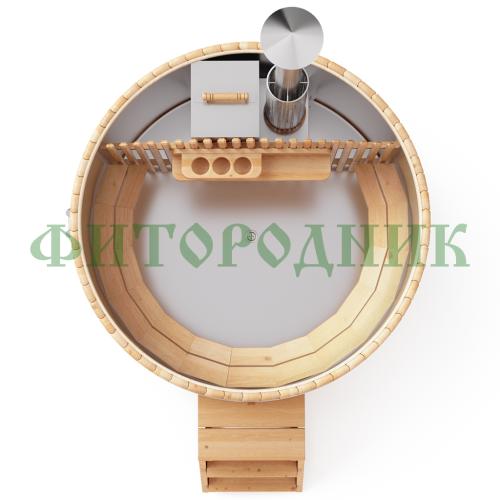 фурако круглая «premium» из лиственницы с вставкой из нержавеющей стали со встроенной печью 1500 мм
