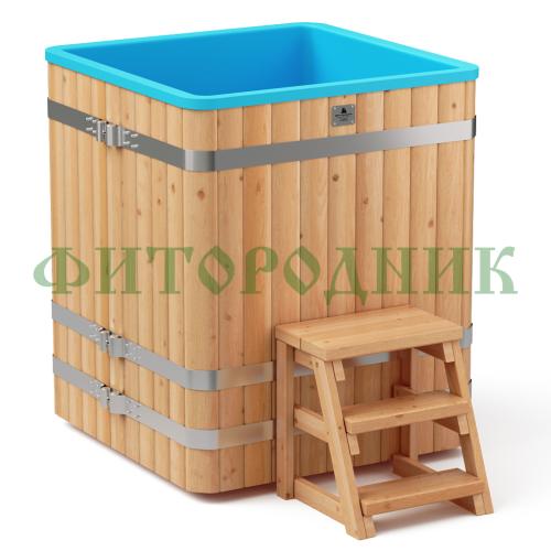 квадратная купель «comfort» из лиственницы с пластиковой вставкой длина 1000 мм ширина 1000 мм высота 1150 мм