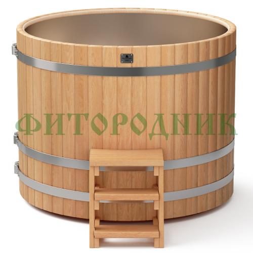 круглая купель «premium» из лиственницы с вставкой из нержавеющей стали диаметр 1500 мм высота 1150 мм