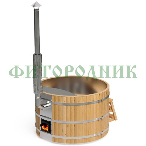 фурако круглая «premium» из лиственницы с вставкой из нержавеющей стали с интегрированной печью 1700 мм