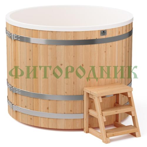 круглая купель «comfort» из лиственницы с пластиковой вставкой диаметр 1500 мм высота 1150 мм