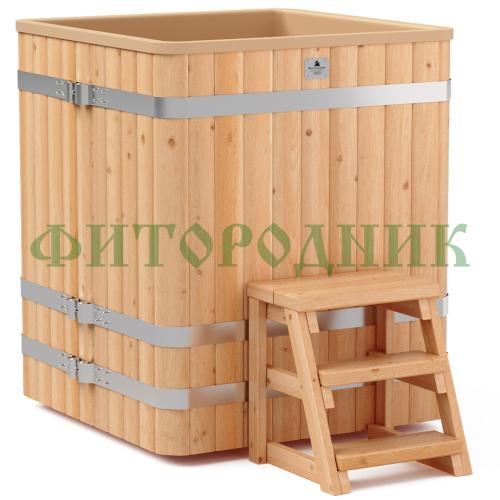 квадратная купель «comfort» из лиственницы с пластиковой вставкой длина 1000 мм ширина 1000 мм высота 1150 мм