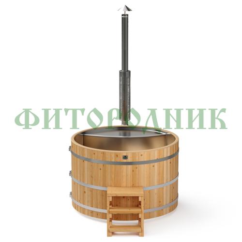 фурако круглая «premium» из лиственницы с вставкой из нержавеющей стали с интегрированной печью 1700 мм