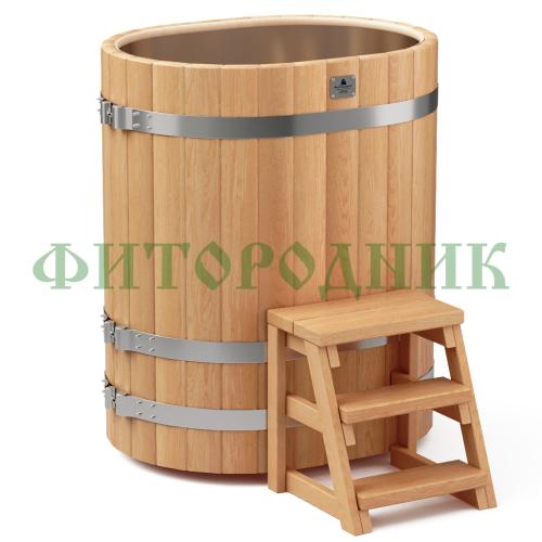 овальная купель «premium» из лиственницы с вставкой из нержавеющей стали длина 1000 мм