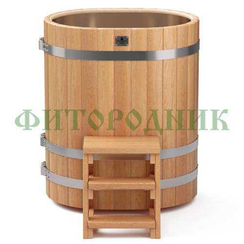овальная купель «premium» из лиственницы с вставкой из нержавеющей стали длина 1000 мм