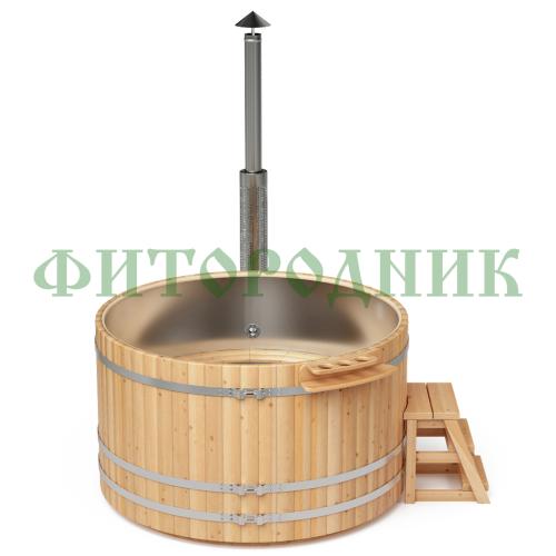 фурако круглая «premium» из лиственницы с вставкой из нержавеющей стали с внешней печью 2000 мм