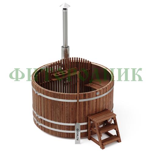фурако круглая «premium» из лиственницы с вставкой из нержавеющей стали со встроенной печью 2000 мм