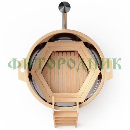 фурако круглая «comfort сэнто» из лиственницы с вставкой из нержавеющей стали с интегрированной печью 1700 мм