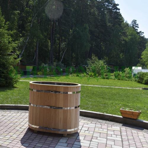овальная купель «premium» из лиственницы с вставкой из нержавеющей стали длина 1400 мм